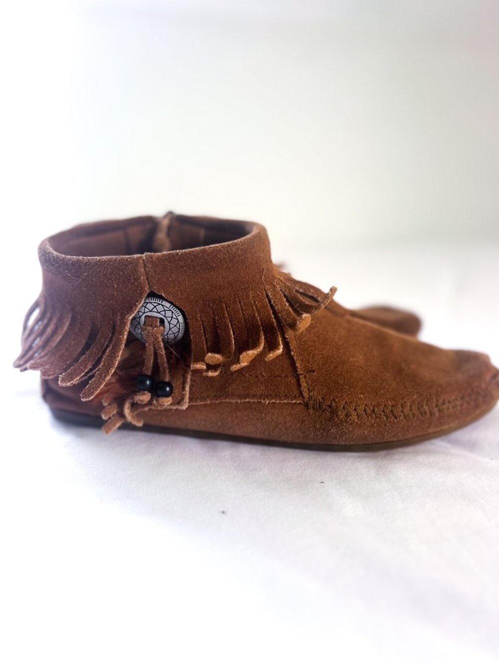 Minnetonka Concho Feather Boots Leather Brown Sz 8.5 - Picture 5 of 11